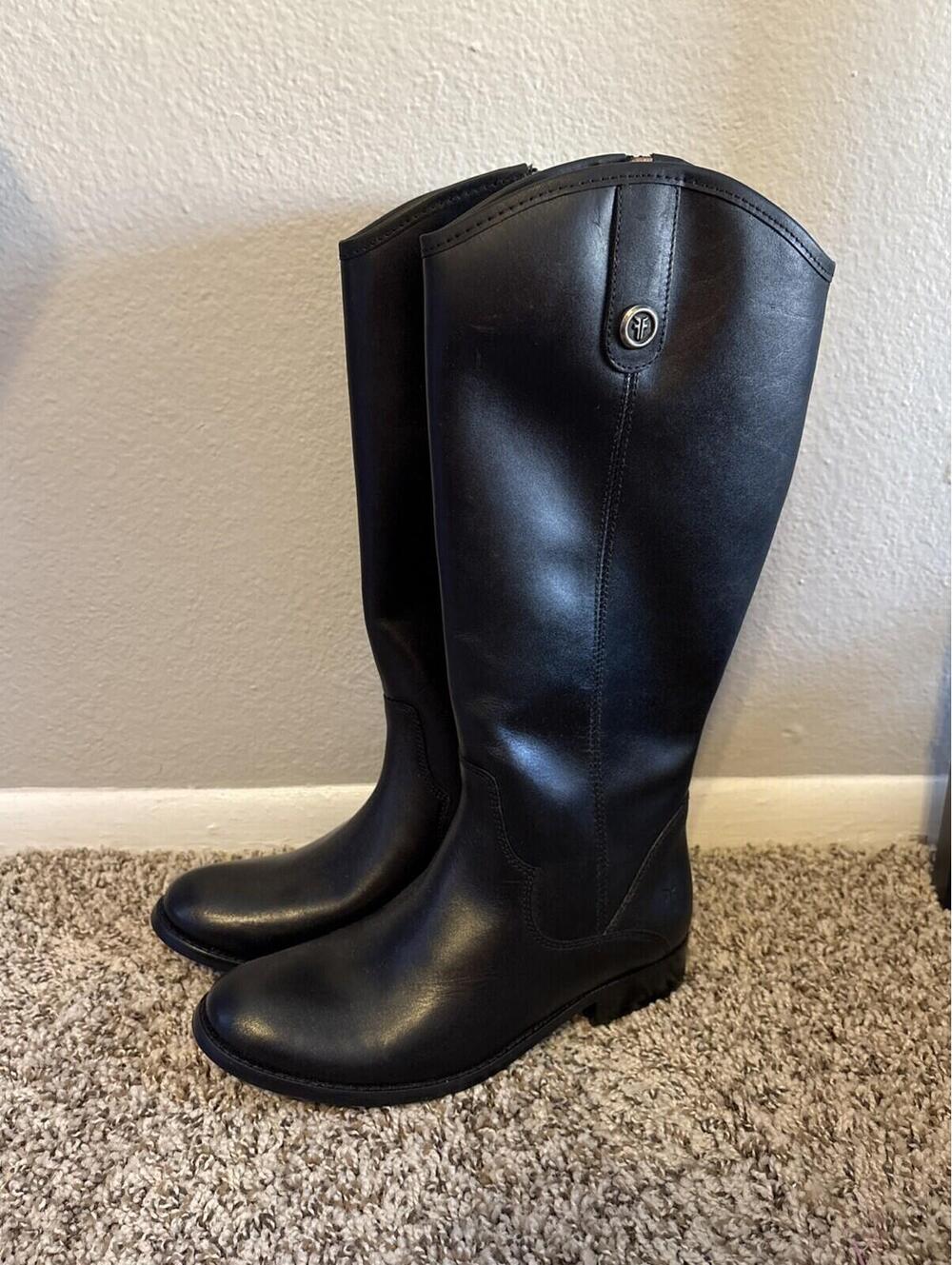 FRYE Melissa Knee High Tall Womens Leather Riding Boot Zipper Black Size 5 M NEW